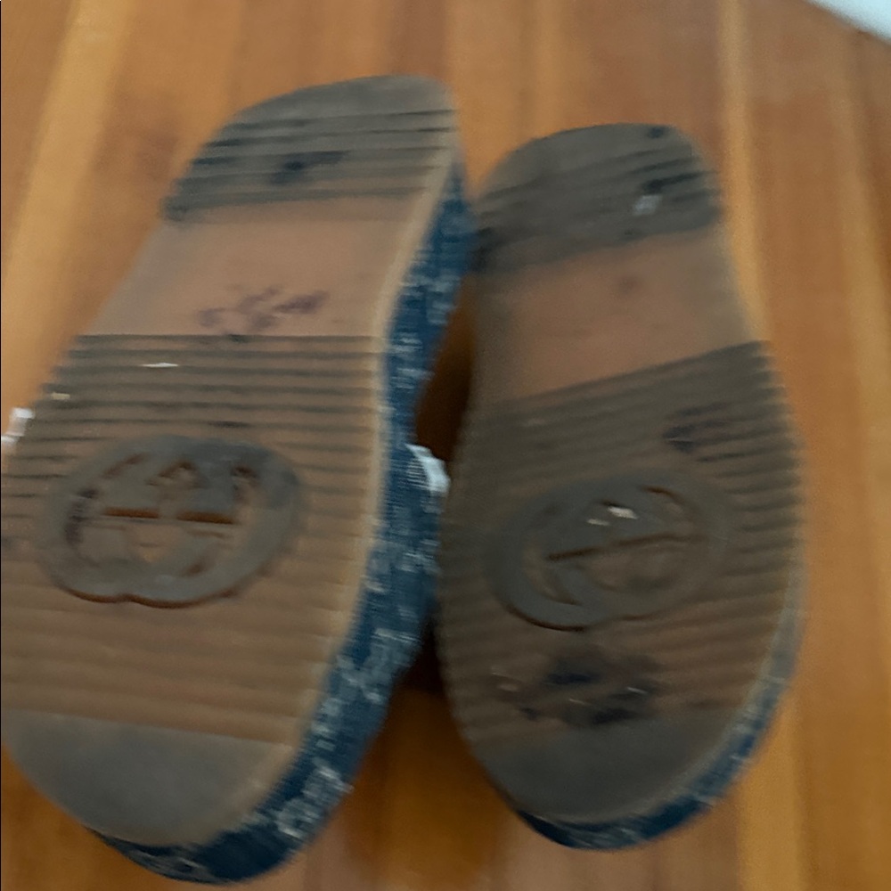 Gucci Denim GG Logo Platform Slide Sandals in Blue and Brown - Picture 4 of 4